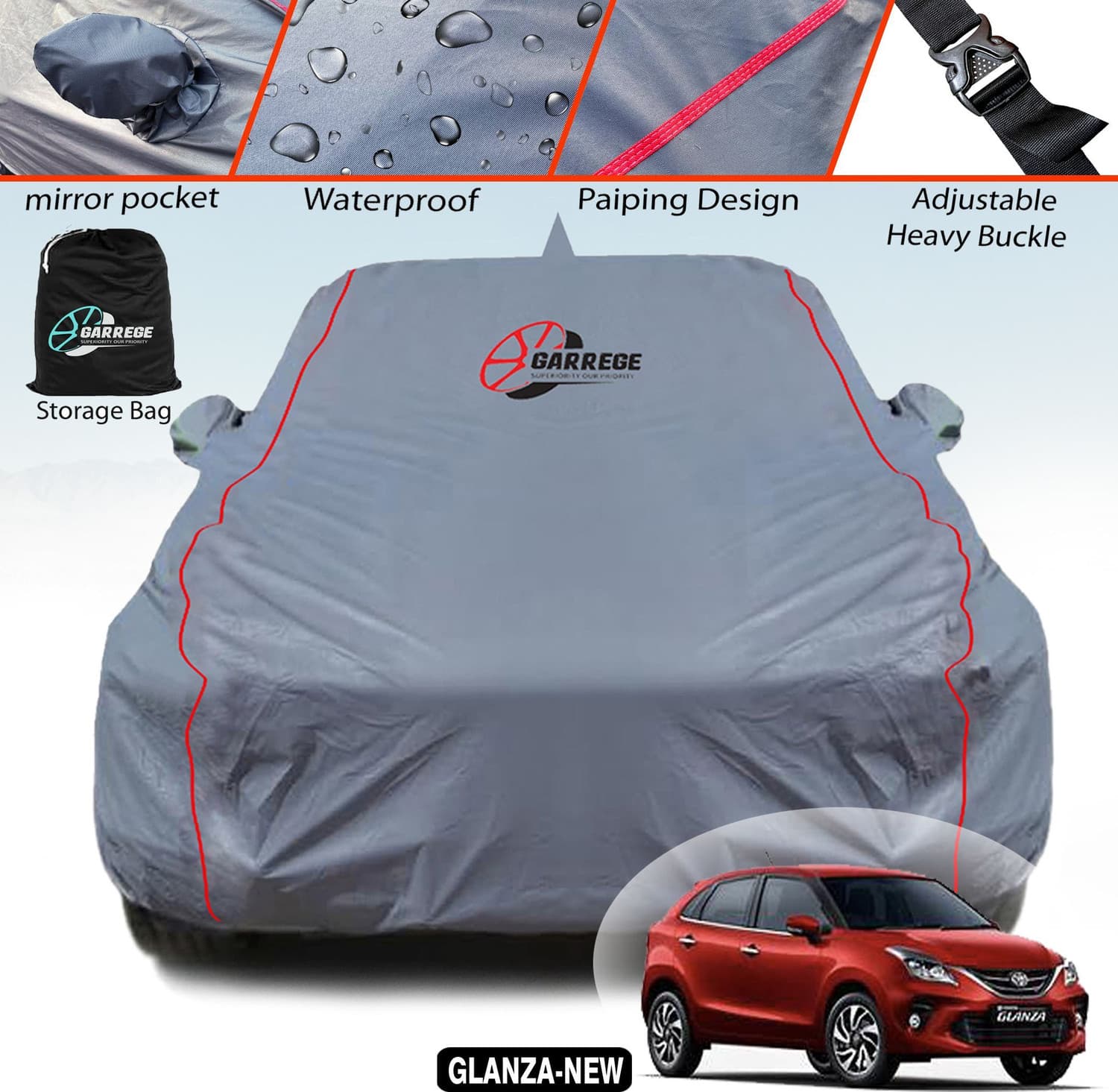 GARREGE Car Cover For Toyota Glanza, Glanza G (With Mirror Pockets)