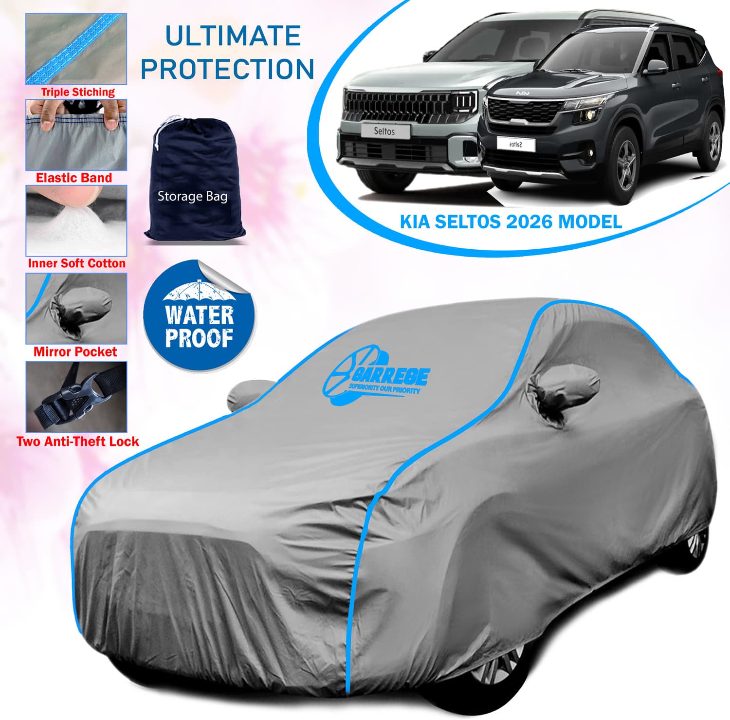 GARREGE Car Cover For Kia SELTOS (With Mirror Pockets)