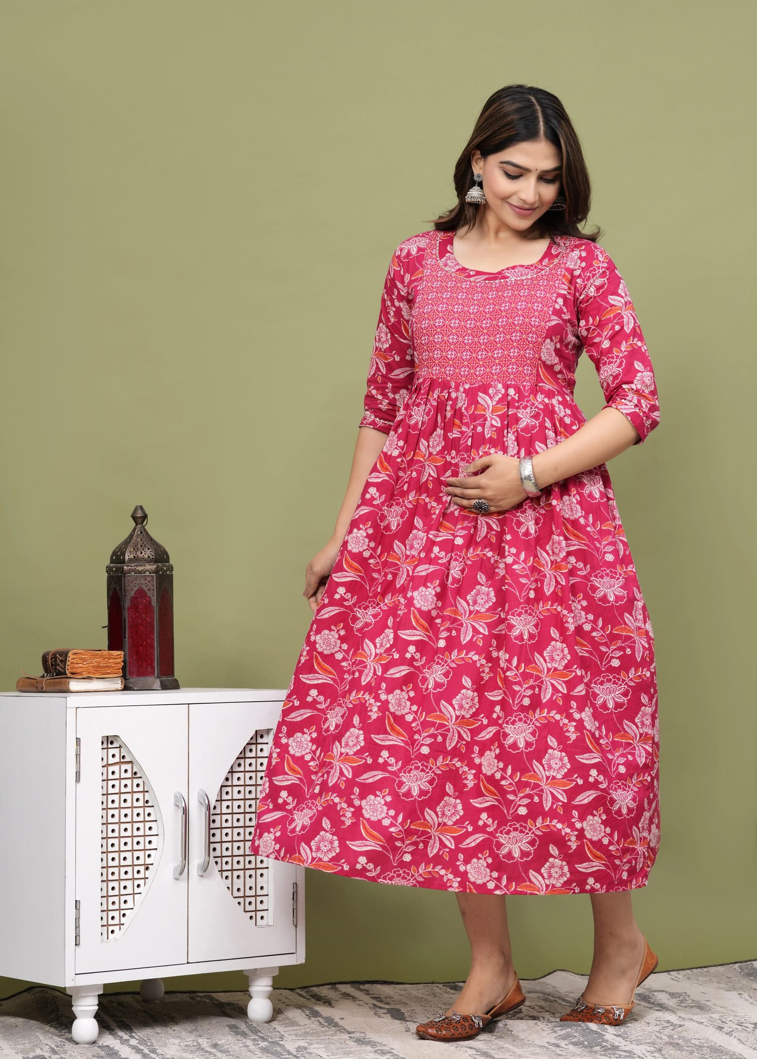 ANUOM Women Fit and Flare Maroon Midi/Calf Length Dress