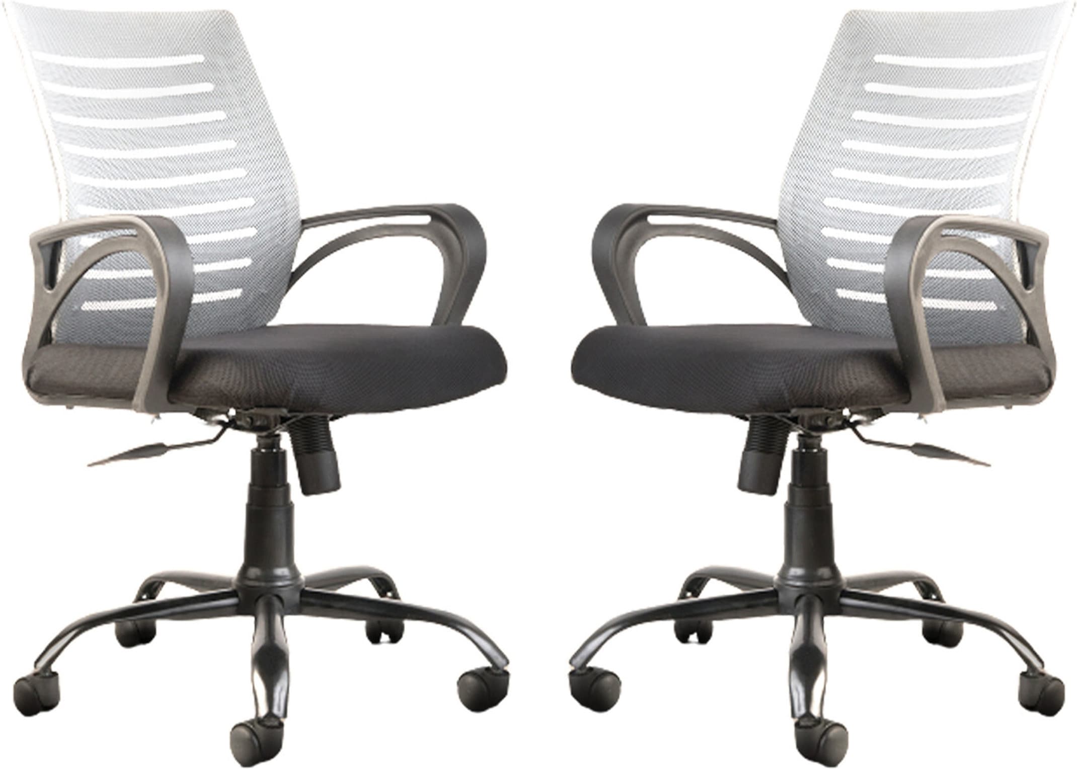 IAFA Diego Mid Back Ergonomic Office Chair Heavy Duty Black Metal Base 2 yr Warranty Mesh Office Arm Chair (Black, Grey, Set of 2, Optional Installation Available)