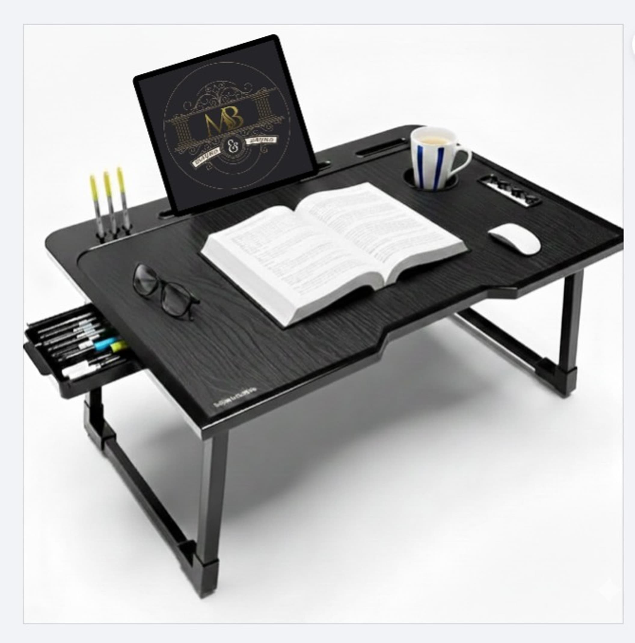 MAKD Wood Portable Laptop Table (Finish Color - BLACK, Pre Assembled)