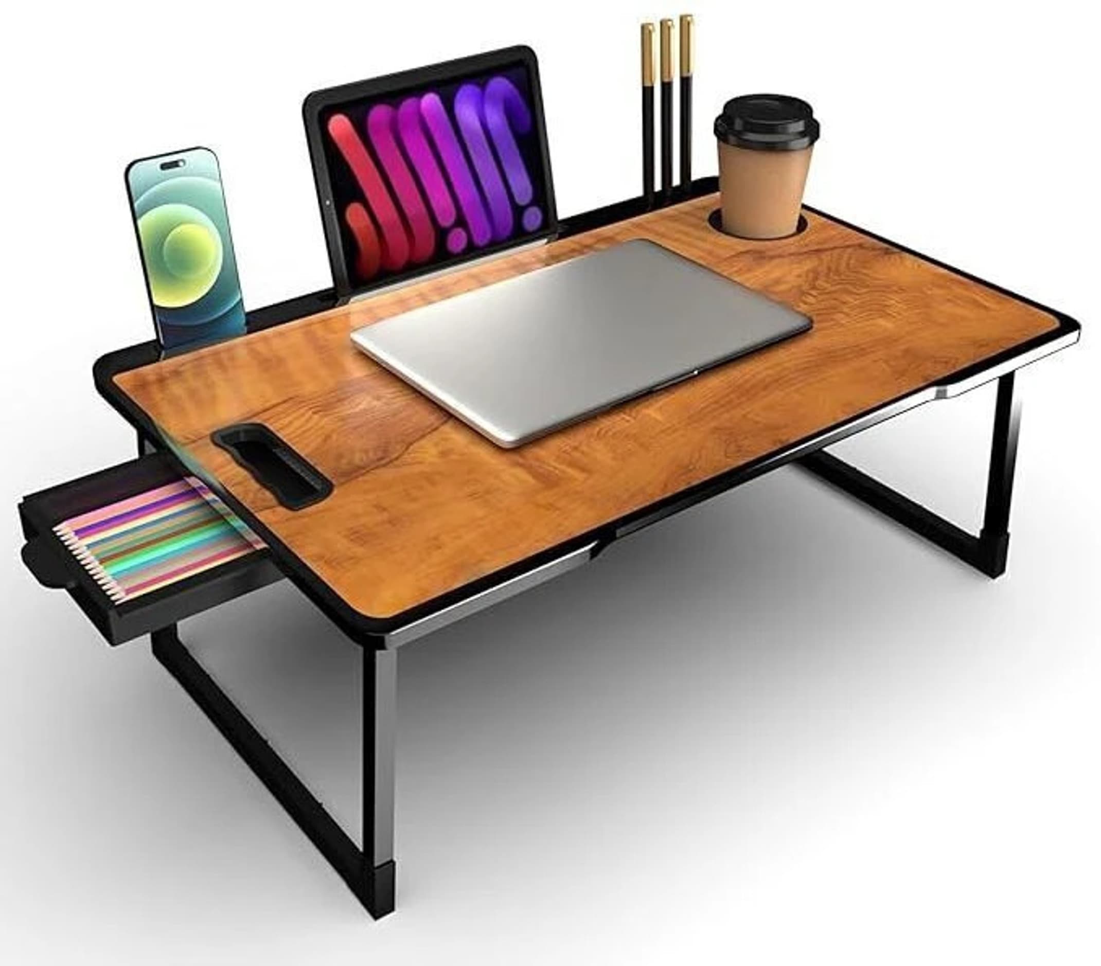 PRIVILON Foldable Multipurpose Wood Portable Laptop Table (Finish Color - BROWN, Pre Assembled)