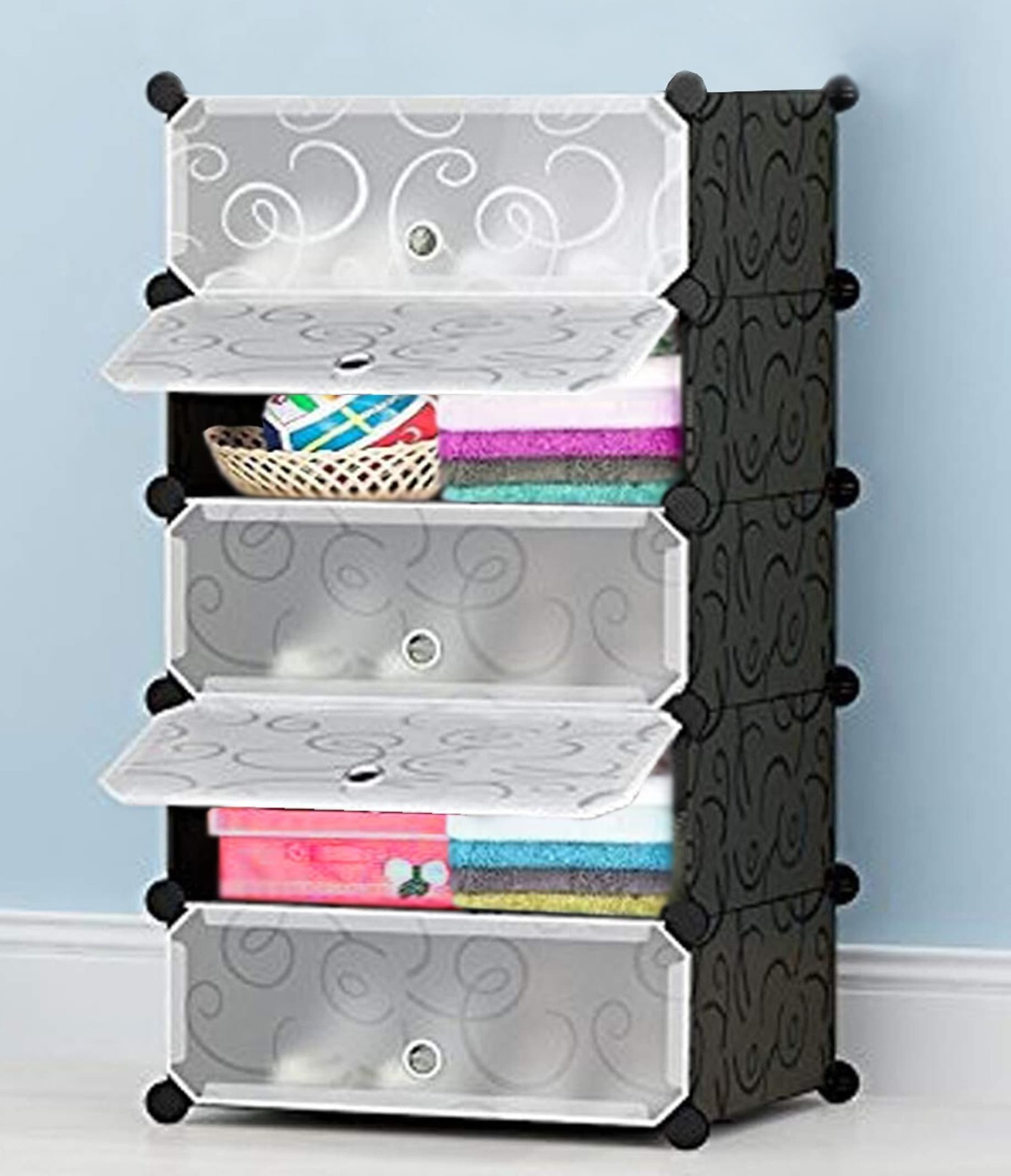 Sasimo 5-Door 5-Shelf Plastic Collapsible PC Collapsible Wardrobe (Finish Color - Black, DIY(Do-It-Yourself))