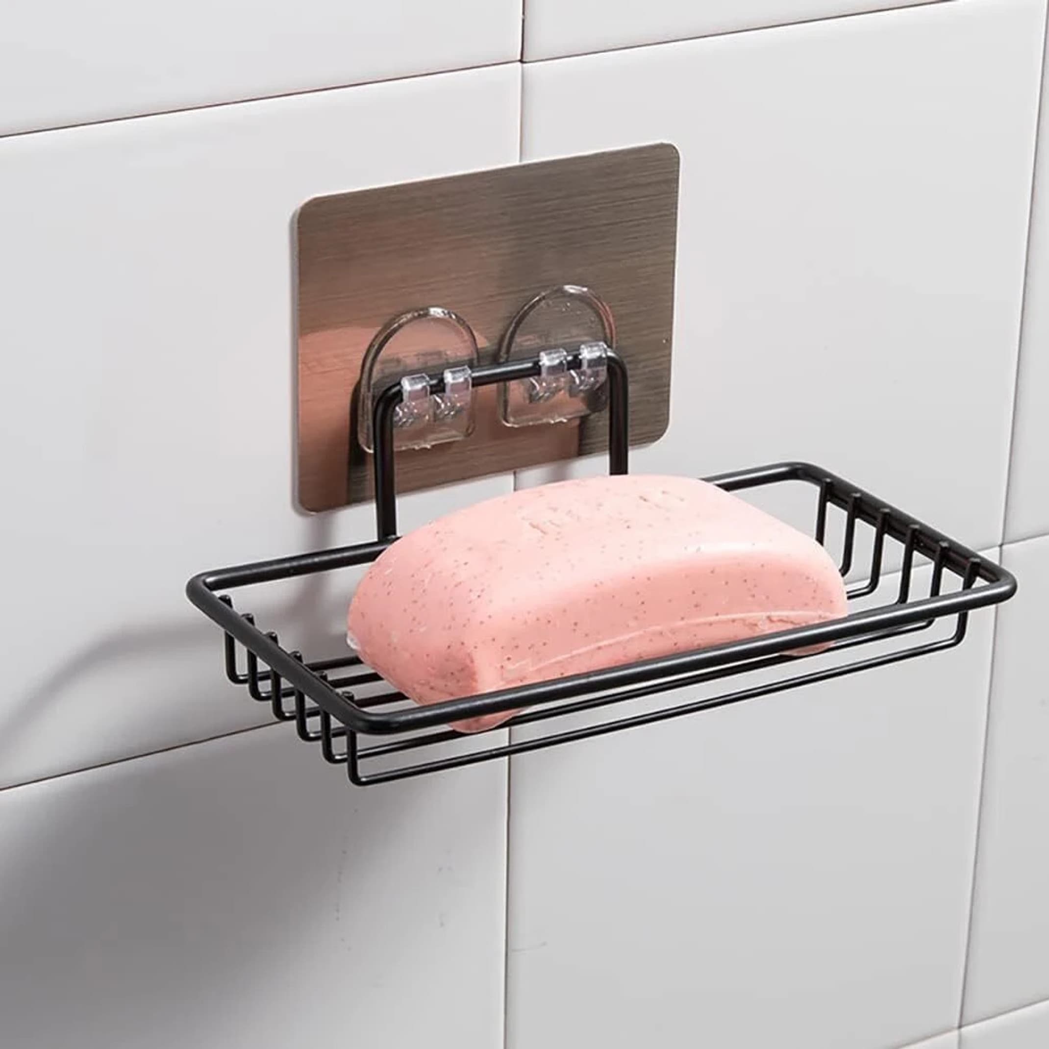 DXDT Single Layer Self Adhesive Soap Dish Organizer bathroom accessories (Black, Carbon Steel)