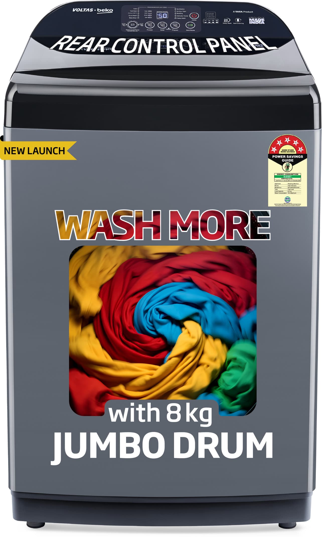 Voltas Beko 8 kg Fully Automatic Top Load Washing Machine Grey (WTL8006UEA / OBS1060)